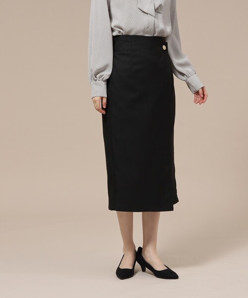 DRESKIP（ドレスキップ）の「◆【無地/チェック柄】すっきり上品な ラップ風ナロースカート（スカート・レディース・キャメル/ベージュ系その他2/ブラック/ブラック系1・03/02/04）」の15枚目の写真