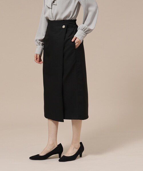 DRESKIP（ドレスキップ）の「◆【無地/チェック柄】すっきり上品な ラップ風ナロースカート（スカート・レディース・キャメル/ベージュ系その他2/ブラック/ブラック系1・03/02/04）」の16枚目の写真