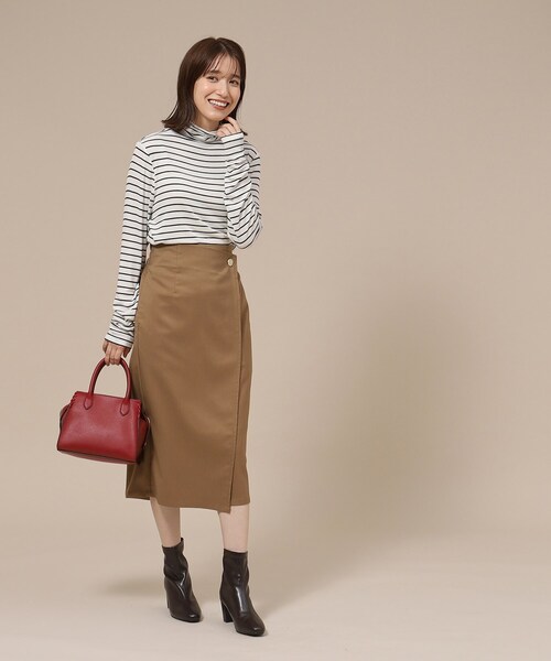 DRESKIP（ドレスキップ）の「◆【無地/チェック柄】すっきり上品な ラップ風ナロースカート（スカート・レディース・キャメル/ベージュ系その他2/ブラック/ブラック系1・03/02/04）」の19枚目の写真