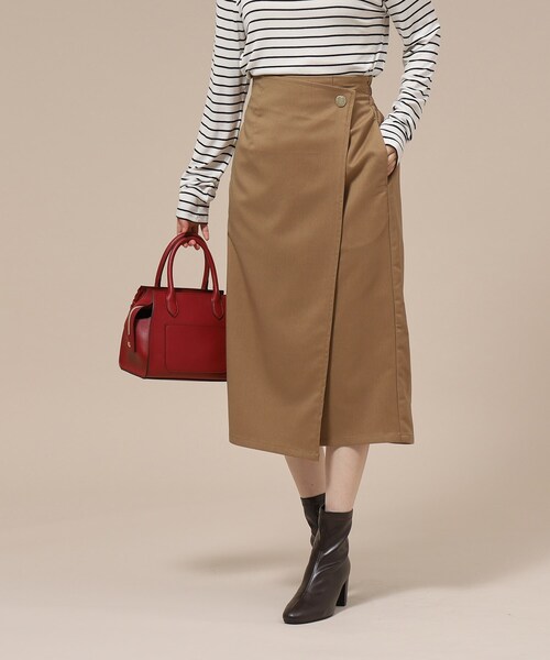 DRESKIP（ドレスキップ）の「◆【無地/チェック柄】すっきり上品な ラップ風ナロースカート（スカート・レディース・キャメル/ベージュ系その他2/ブラック/ブラック系1・03/02/04）」の20枚目の写真