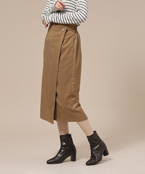 DRESKIP（ドレスキップ）の「◆【無地/チェック柄】すっきり上品な ラップ風ナロースカート（スカート・レディース・キャメル/ベージュ系その他2/ブラック/ブラック系1・03/02/04）」の21枚目の写真