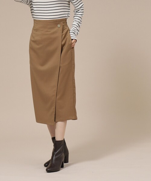 DRESKIP（ドレスキップ）の「◆【無地/チェック柄】すっきり上品な ラップ風ナロースカート（スカート・レディース・キャメル/ベージュ系その他2/ブラック/ブラック系1・03/02/04）」の22枚目の写真