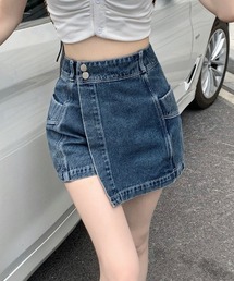 ハイウエストデニムラップスカパン