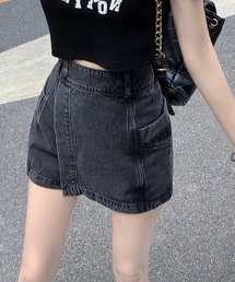 ハイウエストデニムラップスカパン