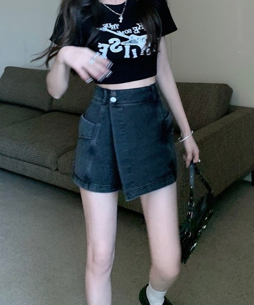wears（ウェアーズ）の「ハイウエストデニムラップスカパン（デニムスカート・レディース・ブルー/ブラック・FREE）」の6枚目の写真