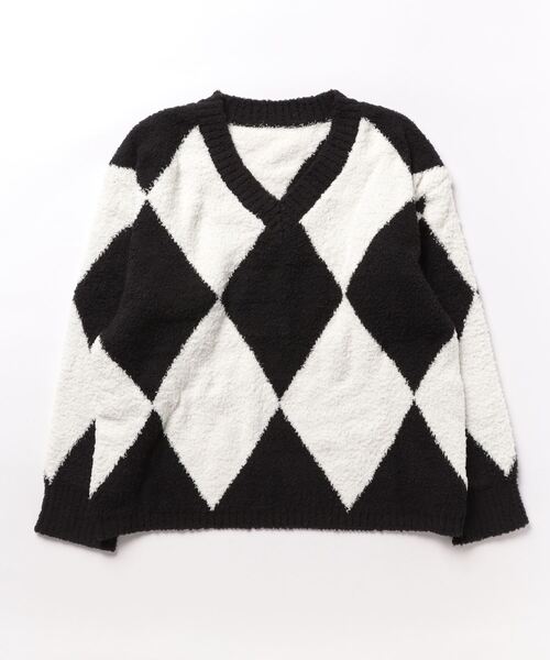 黒白ダイヤモンド模様カーディガン