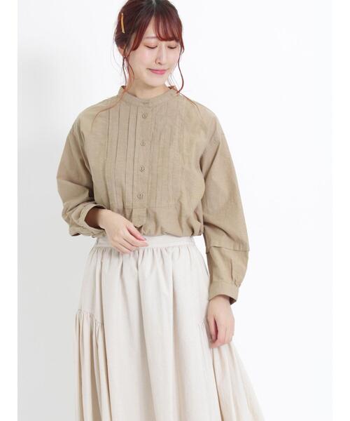 Samansa Mos2（サマンサ モスモス）の「バンドカラータックチュニック（チュニック・レディース・オフホワイト/グリーン/ボルドー/チャコールグレー/ブルー/ベージュ・F）」の4枚目の写真