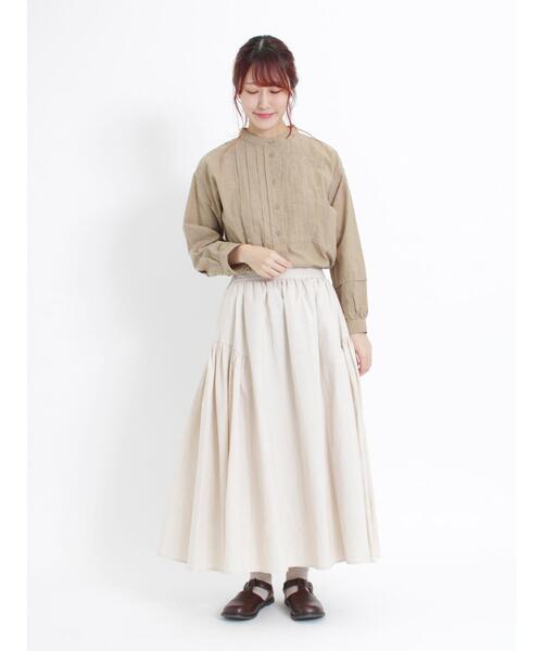 Samansa Mos2（サマンサ モスモス）の「バンドカラータックチュニック（チュニック・レディース・オフホワイト/グリーン/ボルドー/チャコールグレー/ブルー/ベージュ・F）」の9枚目の写真