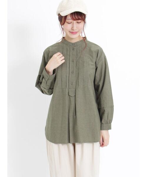 Samansa Mos2（サマンサ モスモス）の「バンドカラータックチュニック（チュニック・レディース・オフホワイト/グリーン/ボルドー/チャコールグレー/ブルー/ベージュ・F）」の12枚目の写真