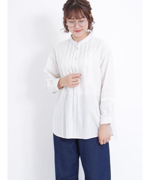 Samansa Mos2（サマンサ モスモス）の「バンドカラータックチュニック（チュニック・レディース・オフホワイト/グリーン/ボルドー/チャコールグレー/ブルー/ベージュ・F）」の17枚目の写真