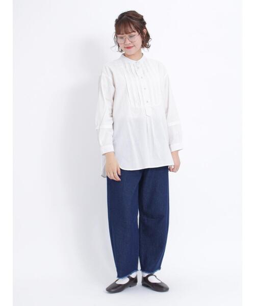 Samansa Mos2（サマンサ モスモス）の「バンドカラータックチュニック（チュニック・レディース・オフホワイト/グリーン/ボルドー/チャコールグレー/ブルー/ベージュ・F）」の19枚目の写真