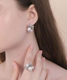 パール メタル ボリューム ピアス&リングセット