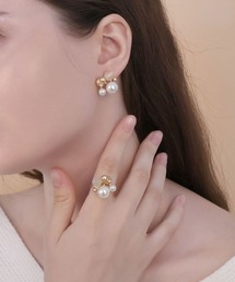 パール メタル ボリューム ピアス&リングセット