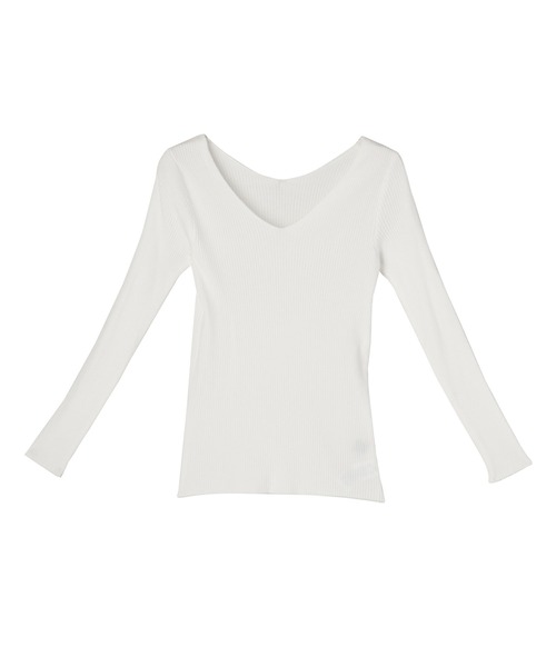 LATINA(ラティーナ)の「両Vネックソフトフィットニットトップス(Tシャツ/カットソー・レディース・グレー/ブラック/オフホワイト・FREE)」の6枚目の写真