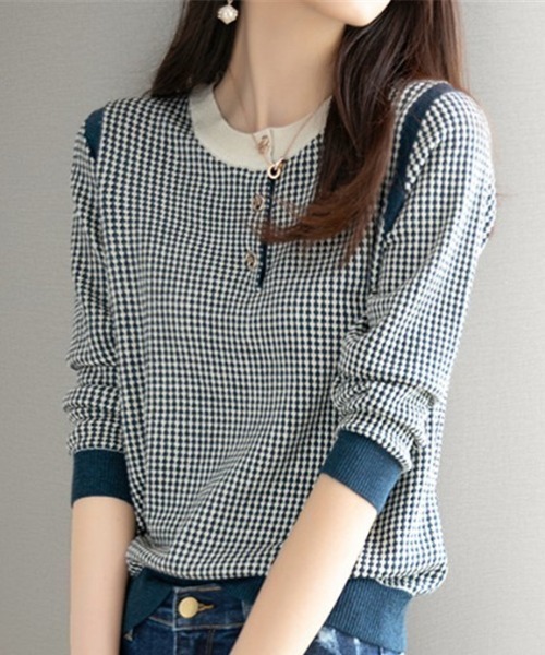 deux amour（ドゥーザムール）の「ジャガードヘンリー7分袖プルオーバー（Tシャツ/カットソー・レディース・ネイビー/ブラック・FREE(9)）」の7枚目の写真