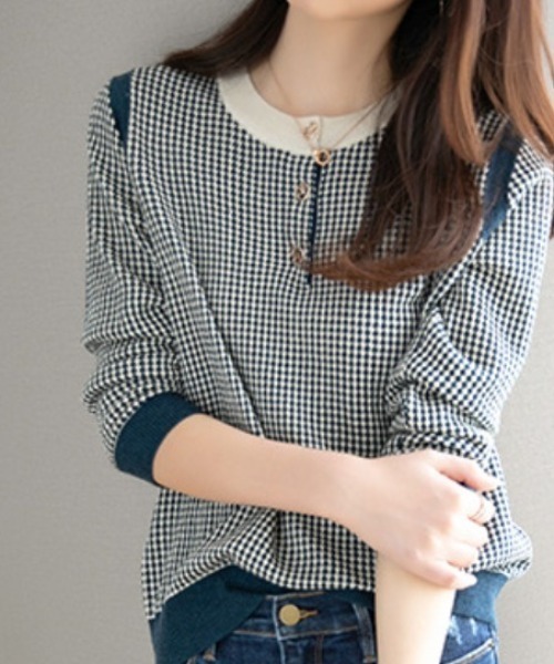 deux amour（ドゥーザムール）の「ジャガードヘンリー7分袖プルオーバー（Tシャツ/カットソー・レディース・ネイビー/ブラック・FREE(9)）」の8枚目の写真