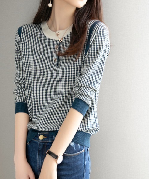 deux amour（ドゥーザムール）の「ジャガードヘンリー7分袖プルオーバー（Tシャツ/カットソー・レディース・ネイビー/ブラック・FREE(9)）」の3枚目の写真