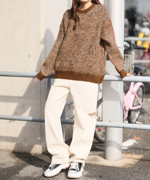 Girly Doll（ガーリードール）の「配色起毛ニットプルオーバー（ニット/セーター・レディース・グレー/キャメル/ブラウン・F）」の22枚目の写真