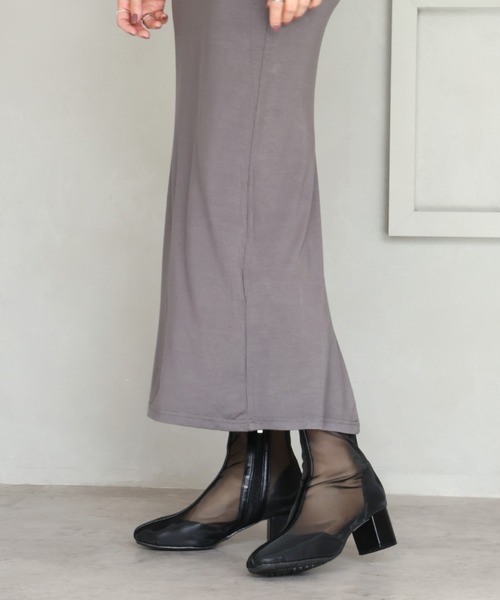 VIVIAN（ヴィヴィアン）の「スクエアトゥシアーショートブーツ（ブーツ・レディース・ベージュ/ブラック/クリアブラック・S/M/L/LL）」の9枚目の写真