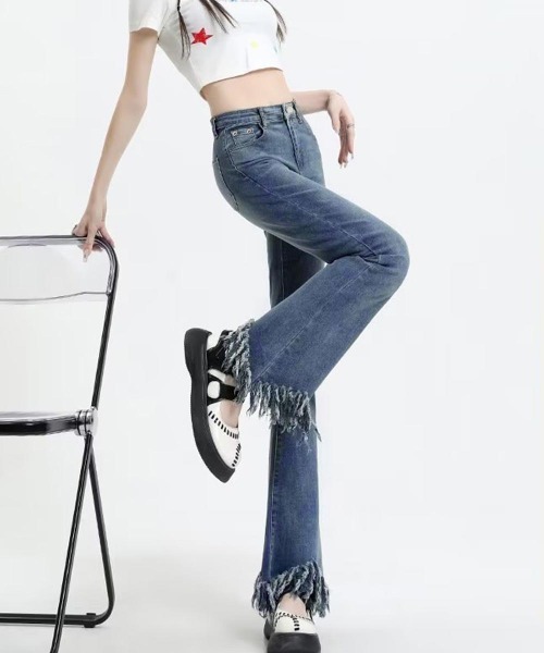 Miniministore（ミニミニストア）の「フレアパンツ デニムパンツレディース美脚（デニムパンツ・レディース・ブラック/ブルー・L/M/S）」の4枚目の写真