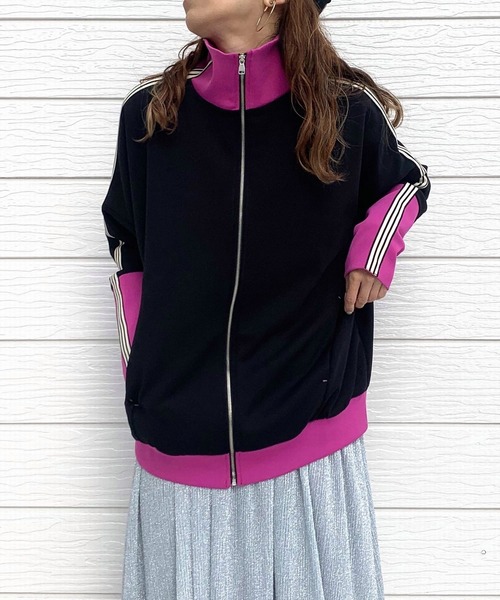 Q(キュー)の「配色トラックジャケット(ジャージ・レディース・ブラック/ホワイト・MEDIUM)」の13枚目の写真