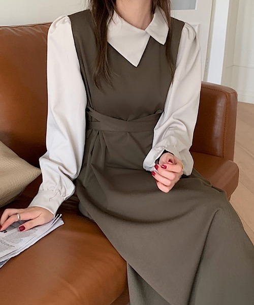 COCOMOMO(ココモモ)の「バイカラーシャツワンピース アシンメトリーカラー(シャツワンピース・レディース・ブラック/ブラウン・FREE)」の18枚目の写真
