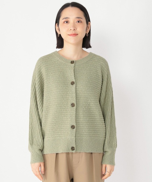 studio CLIP(スタディオクリップ)の「5ゲージブクブクヤーンダブルフロントカーディガン(カーディガン/ボレロ・レディース・オフホワイト/ライトグリーン/スモーク・FREE)」の13枚目の写真