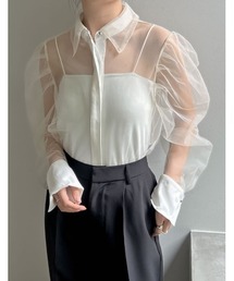 チュールボリュームスリーブシアーシャツ