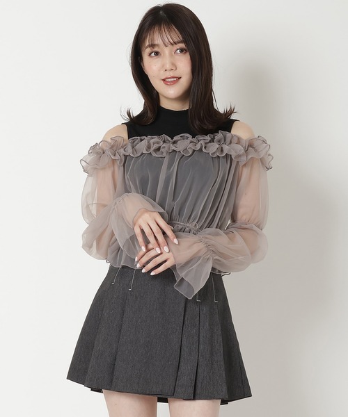 REDYAZEL（レディアゼル）の「チュールドッキングニット（シャツ/ブラウス・レディース・ブラック/オフホワイト/ベージュ・FREE）」の3枚目の写真