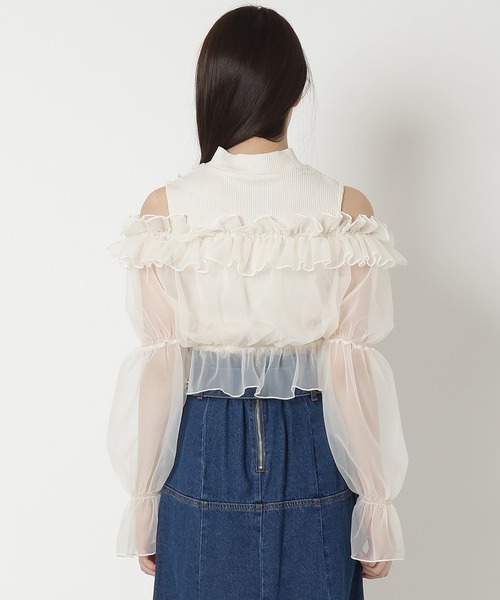 REDYAZEL（レディアゼル）の「チュールドッキングニット（シャツ/ブラウス・レディース・ブラック/オフホワイト/ベージュ・FREE）」の5枚目の写真