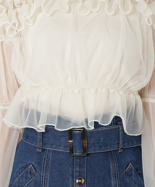 REDYAZEL（レディアゼル）の「チュールドッキングニット（シャツ/ブラウス・レディース・ブラック/オフホワイト/ベージュ・FREE）」の16枚目の写真