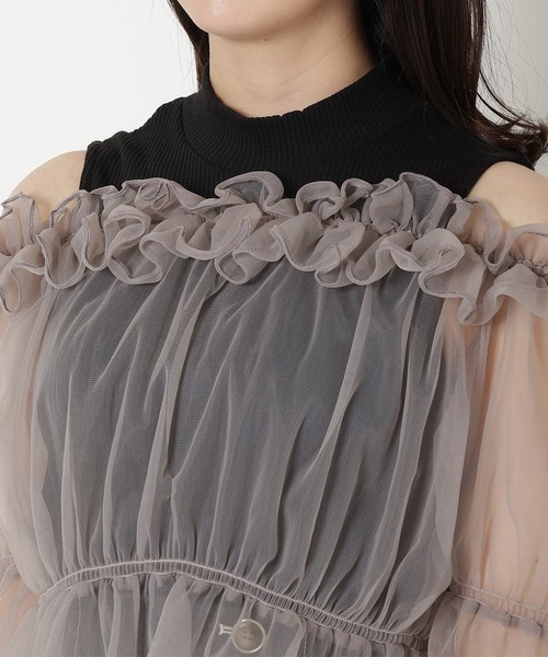 REDYAZEL（レディアゼル）の「チュールドッキングニット（シャツ/ブラウス・レディース・ブラック/オフホワイト/ベージュ・FREE）」の20枚目の写真