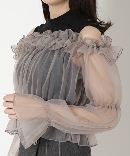 REDYAZEL（レディアゼル）の「チュールドッキングニット（シャツ/ブラウス・レディース・ブラック/オフホワイト/ベージュ・FREE）」の21枚目の写真