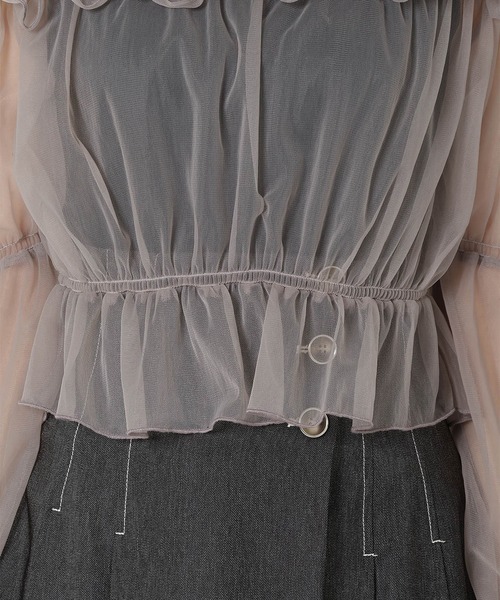 REDYAZEL（レディアゼル）の「チュールドッキングニット（シャツ/ブラウス・レディース・ブラック/オフホワイト/ベージュ・FREE）」の10枚目の写真