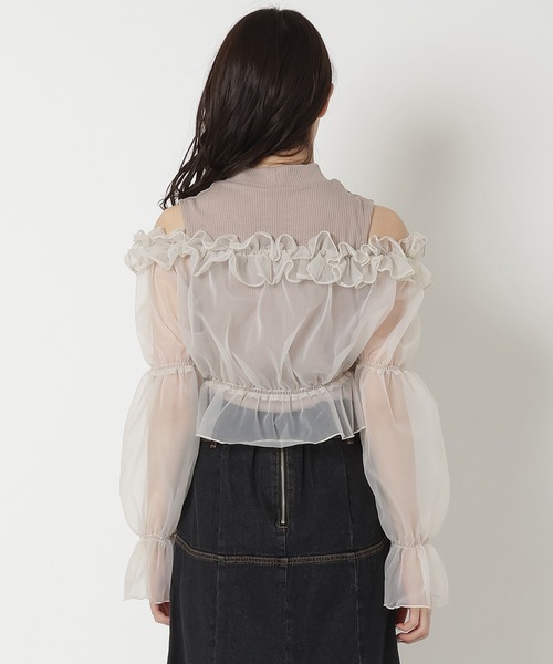 REDYAZEL（レディアゼル）の「チュールドッキングニット（シャツ/ブラウス・レディース・ブラック/オフホワイト/ベージュ・FREE）」の12枚目の写真