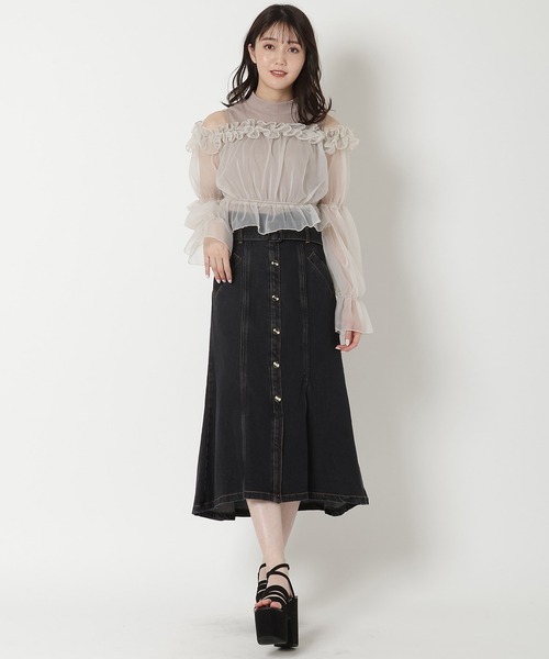 REDYAZEL（レディアゼル）の「チュールドッキングニット（シャツ/ブラウス・レディース・ブラック/オフホワイト/ベージュ・FREE）」の13枚目の写真