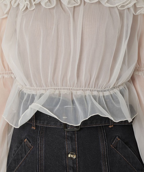 REDYAZEL（レディアゼル）の「チュールドッキングニット（シャツ/ブラウス・レディース・ブラック/オフホワイト/ベージュ・FREE）」の9枚目の写真