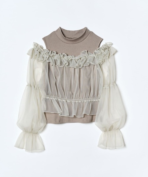 REDYAZEL（レディアゼル）の「チュールドッキングニット（シャツ/ブラウス・レディース・ブラック/オフホワイト/ベージュ・FREE）」の22枚目の写真