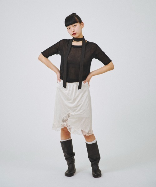 forget-me-nots(フォーゲットミーノッツ)の「ハーフスリーブニット FMN-24SS-KN-001(ニット/セーター・レディース・ホワイト/ブラック・FREE)」の6枚目の写真