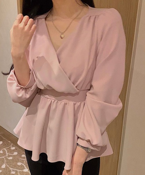 Twinkle;pm（トゥインクルピーエム）の「カシュクールペプラムブラウス（シャツ/ブラウス・レディース・ホワイト/ライトブルー/ライトピンク・X-LARGE/LARGE/MEDIUM/SMALL）」の3枚目の写真