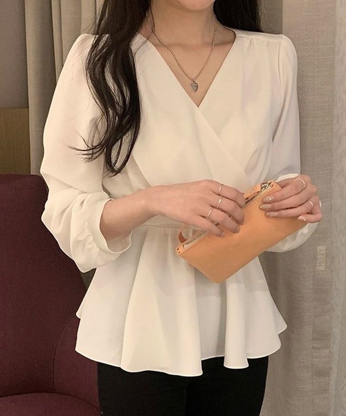 Twinkle;pm（トゥインクルピーエム）の「カシュクールペプラムブラウス（シャツ/ブラウス・レディース・ホワイト/ライトブルー/ライトピンク・X-LARGE/LARGE/MEDIUM/SMALL）」の2枚目の写真