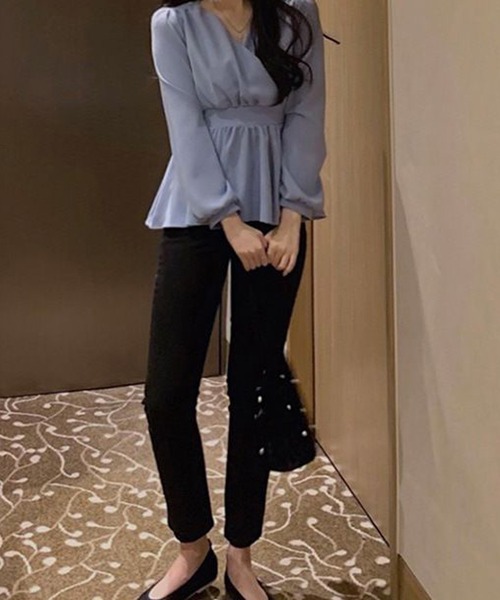 Twinkle;pm（トゥインクルピーエム）の「カシュクールペプラムブラウス（シャツ/ブラウス・レディース・ホワイト/ライトブルー/ライトピンク・X-LARGE/LARGE/MEDIUM/SMALL）」の12枚目の写真