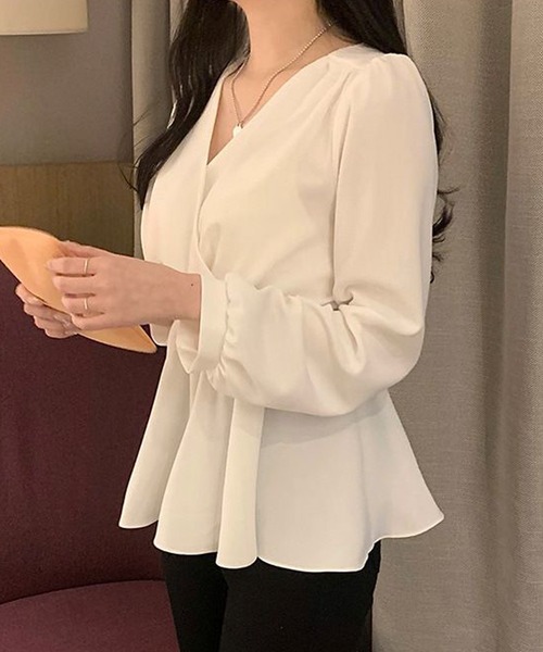 Twinkle;pm（トゥインクルピーエム）の「カシュクールペプラムブラウス（シャツ/ブラウス・レディース・ホワイト/ライトブルー/ライトピンク・X-LARGE/LARGE/MEDIUM/SMALL）」の11枚目の写真