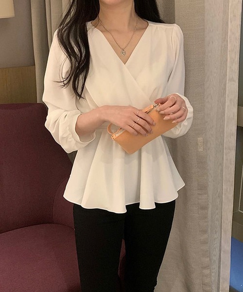 Twinkle;pm（トゥインクルピーエム）の「カシュクールペプラムブラウス（シャツ/ブラウス・レディース・ホワイト/ライトブルー/ライトピンク・X-LARGE/LARGE/MEDIUM/SMALL）」の10枚目の写真