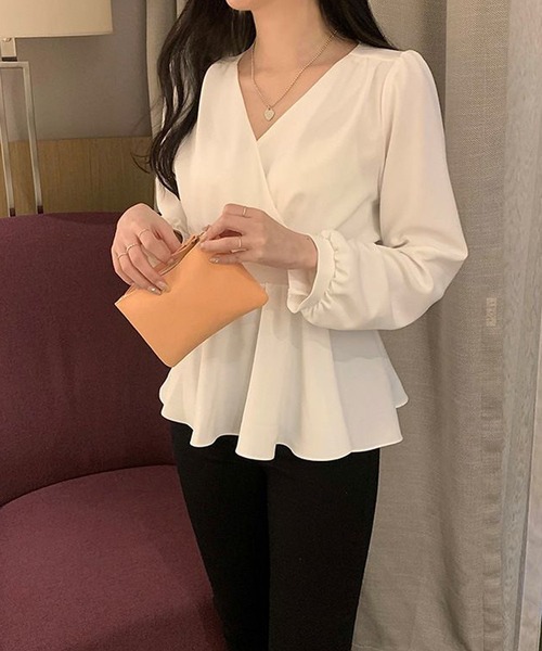 Twinkle;pm（トゥインクルピーエム）の「カシュクールペプラムブラウス（シャツ/ブラウス・レディース・ホワイト/ライトブルー/ライトピンク・X-LARGE/LARGE/MEDIUM/SMALL）」の8枚目の写真