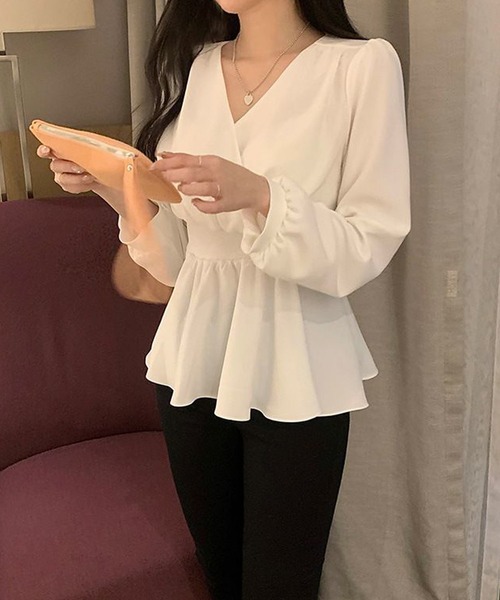 Twinkle;pm（トゥインクルピーエム）の「カシュクールペプラムブラウス（シャツ/ブラウス・レディース・ホワイト/ライトブルー/ライトピンク・X-LARGE/LARGE/MEDIUM/SMALL）」の7枚目の写真