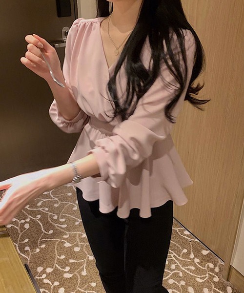 Twinkle;pm（トゥインクルピーエム）の「カシュクールペプラムブラウス（シャツ/ブラウス・レディース・ホワイト/ライトブルー/ライトピンク・X-LARGE/LARGE/MEDIUM/SMALL）」の5枚目の写真