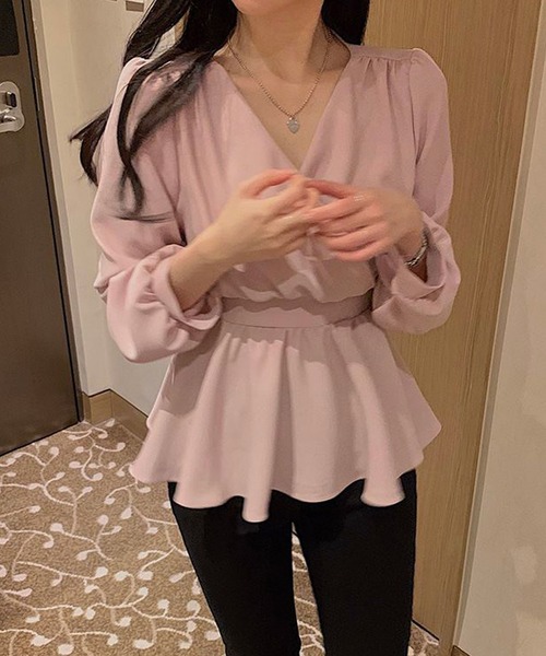 Twinkle;pm（トゥインクルピーエム）の「カシュクールペプラムブラウス（シャツ/ブラウス・レディース・ホワイト/ライトブルー/ライトピンク・X-LARGE/LARGE/MEDIUM/SMALL）」の18枚目の写真