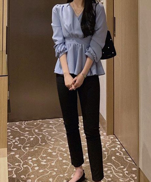 Twinkle;pm（トゥインクルピーエム）の「カシュクールペプラムブラウス（シャツ/ブラウス・レディース・ホワイト/ライトブルー/ライトピンク・X-LARGE/LARGE/MEDIUM/SMALL）」の15枚目の写真