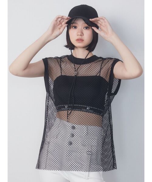 EMODA（エモダ）の「メッシュジャガードキャミソールセット（Tシャツ/カットソー・レディース・グレー/ブラック・FREE）」の10枚目の写真